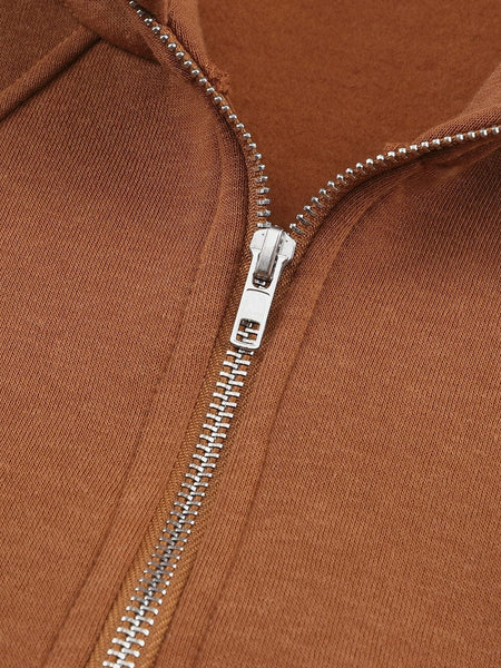 Cozy Brown Hoodie with Kangaroo Pocket and Quarter Zip