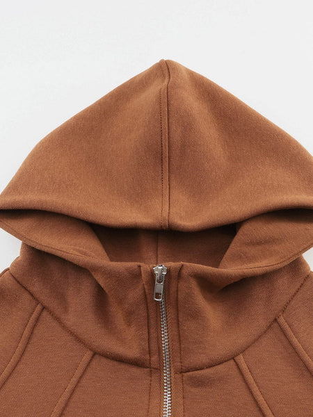 Cozy Brown Hoodie with Kangaroo Pocket and Quarter Zip