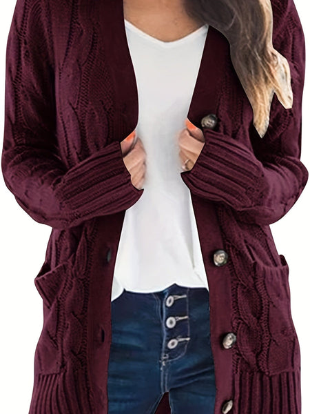 Women's Cozy Cable Knit Button-Front Long Sleeve Cardigan