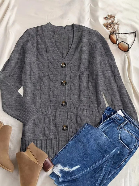 Women's Cozy Cable Knit Button-Front Long Sleeve Cardigan