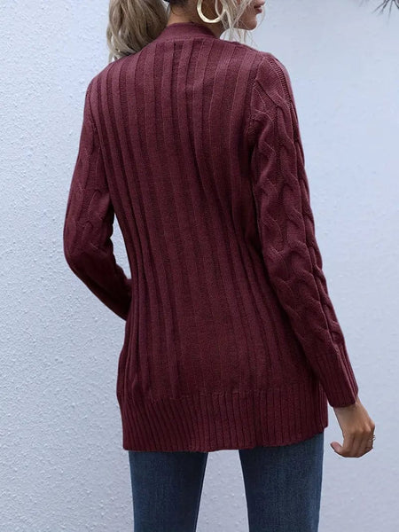 Women's Cozy Cable Knit Button-Front Long Sleeve Cardigan