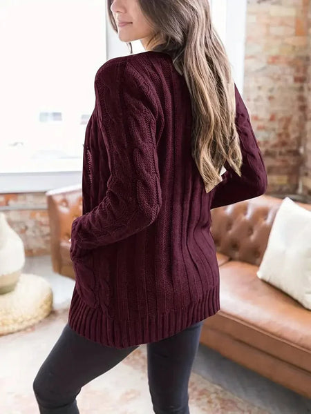 Women's Cozy Cable Knit Button-Front Long Sleeve Cardigan
