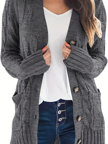 Women's Cozy Cable Knit Button-Front Long Sleeve Cardigan