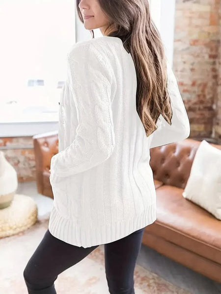 Women's Cozy Cable Knit Button-Front Long Sleeve Cardigan