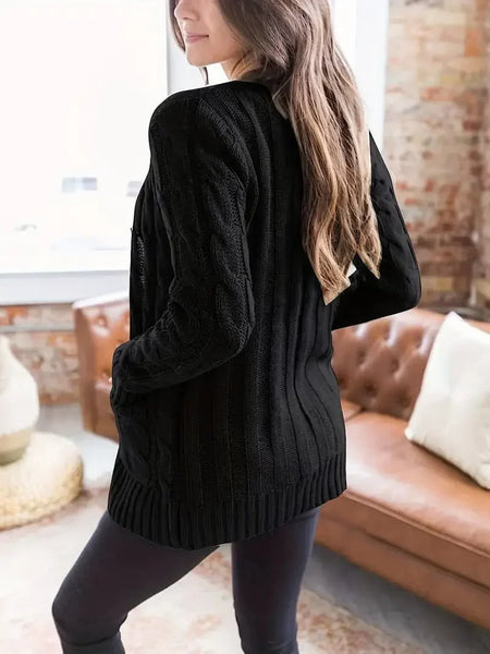 Women's Cozy Cable Knit Button-Front Long Sleeve Cardigan