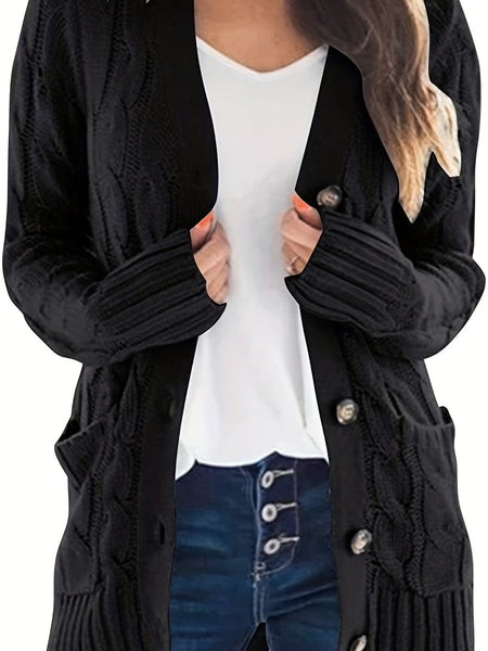 Women's Cozy Cable Knit Button-Front Long Sleeve Cardigan