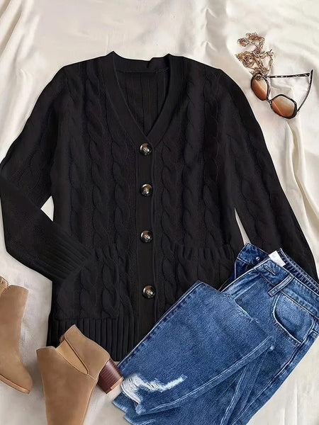 Women's Cozy Cable Knit Button-Front Long Sleeve Cardigan