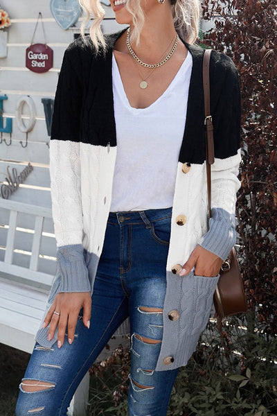 Women's Cozy Cable Knit Button-Front Long Sleeve Cardigan