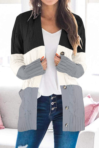 Women's Cozy Cable Knit Button-Front Long Sleeve Cardigan