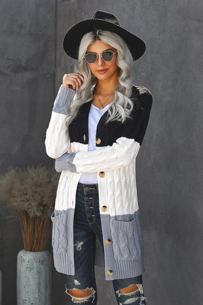 Women's Cozy Cable Knit Button-Front Long Sleeve Cardigan