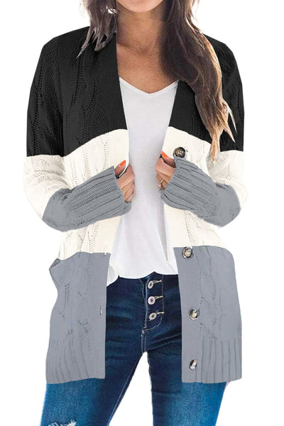 Women's Cozy Cable Knit Button-Front Long Sleeve Cardigan
