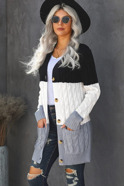 Women's Cozy Cable Knit Button-Front Long Sleeve Cardigan