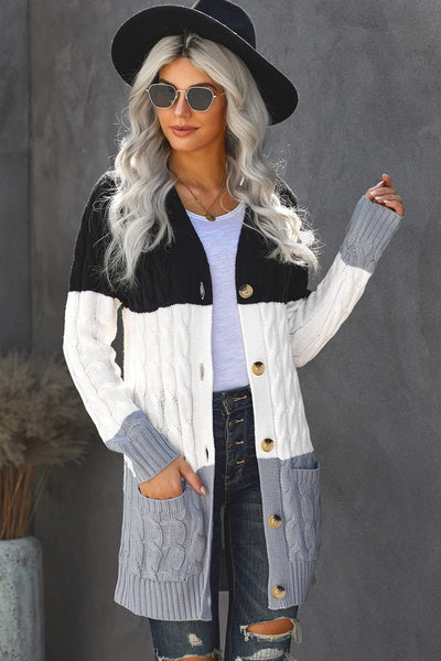 Women's Cozy Cable Knit Button-Front Long Sleeve Cardigan