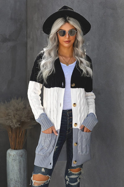 Women's Cozy Cable Knit Button-Front Long Sleeve Cardigan
