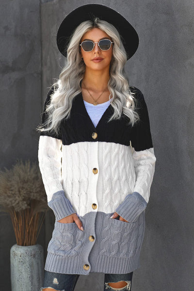Women's Cozy Cable Knit Button-Front Long Sleeve Cardigan