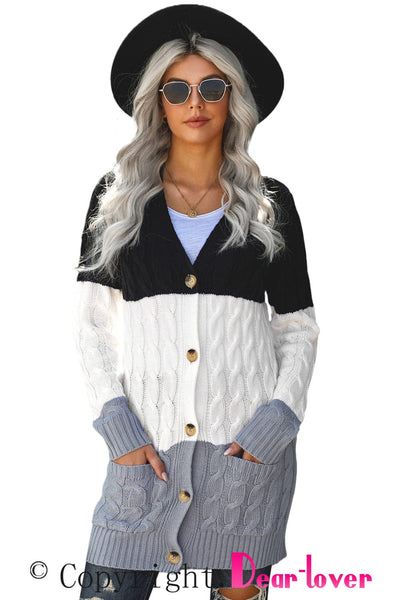 Women's Cozy Cable Knit Button-Front Long Sleeve Cardigan