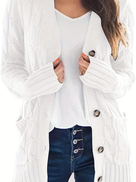 Women's Cozy Cable Knit Button-Front Long Sleeve Cardigan