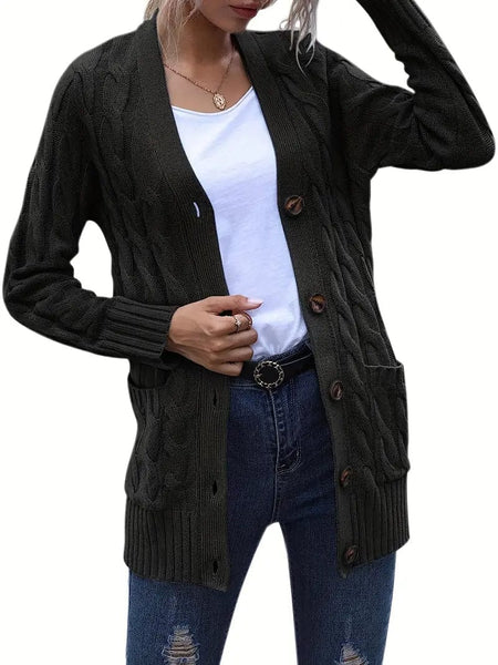 Women's Cozy Cable Knit Button-Front Long Sleeve Cardigan