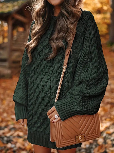 Women's Textured Chevron Long Sleeve Crew Neck Sweater Dress