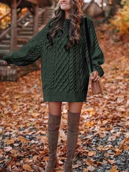 Women's Textured Chevron Long Sleeve Crew Neck Sweater Dress