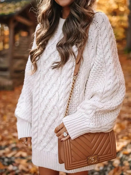 Women's Textured Chevron Long Sleeve Crew Neck Sweater Dress