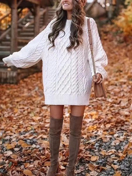 Women's Textured Chevron Long Sleeve Crew Neck Sweater Dress