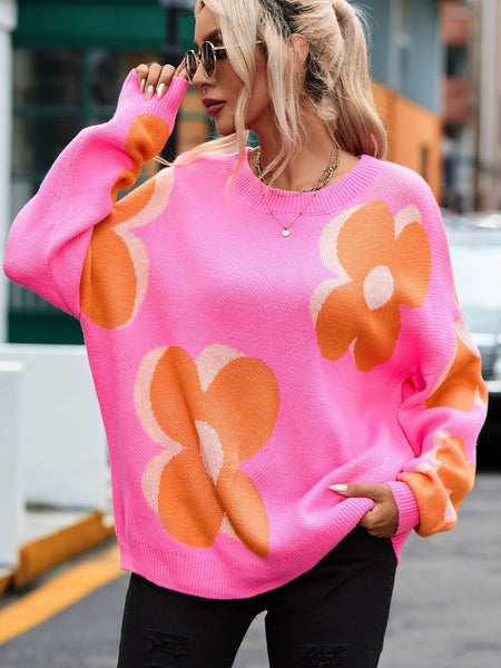 Women's Cozy Floral Bouquet Knit Pullover in Sweaters
