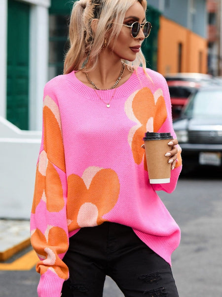 Women's Cozy Floral Bouquet Knit Pullover in Sweaters