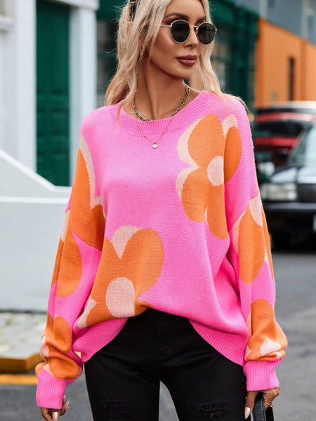 Women's Cozy Floral Bouquet Knit Pullover in Sweaters