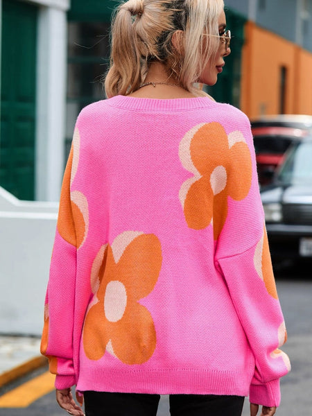 Women's Cozy Floral Bouquet Knit Pullover in Sweaters
