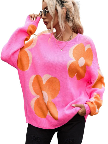 Women's Cozy Floral Bouquet Knit Pullover in Sweaters