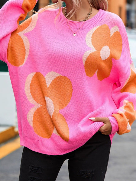 Women's Cozy Floral Bouquet Knit Pullover in Sweaters