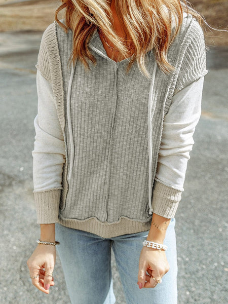 Casual Color Block Zip-Up Hooded Coat