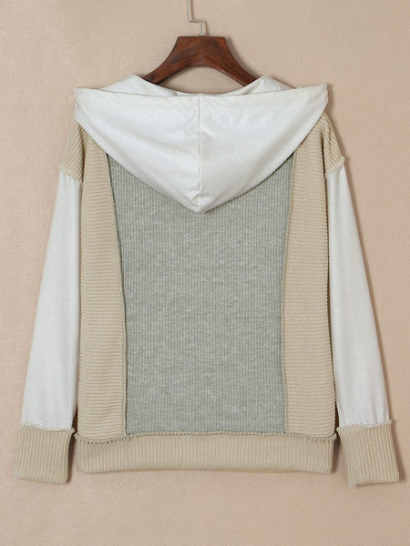 Casual Color Block Zip-Up Hooded Coat