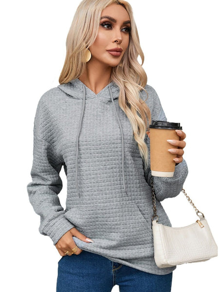 Cozy Gray Quilted Hoodie with Kangaroo Pocket