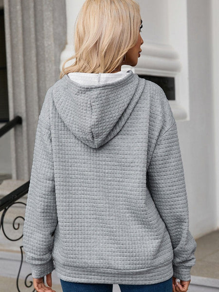 Cozy Gray Quilted Hoodie with Kangaroo Pocket