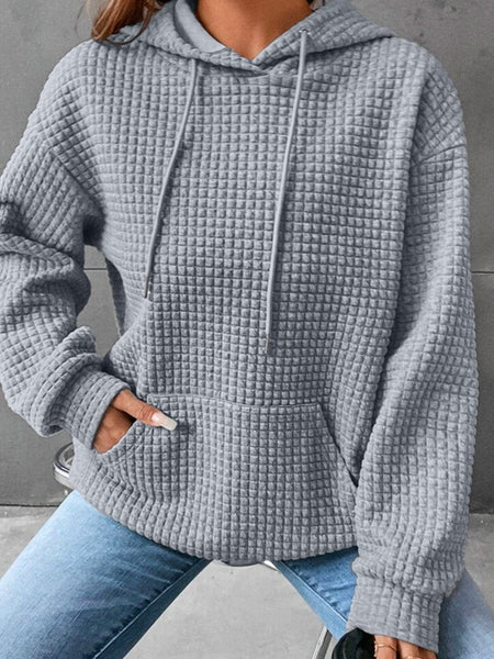 Cozy Gray Quilted Hoodie with Kangaroo Pocket