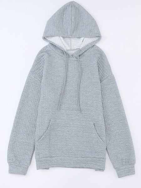 Cozy Gray Quilted Hoodie with Kangaroo Pocket
