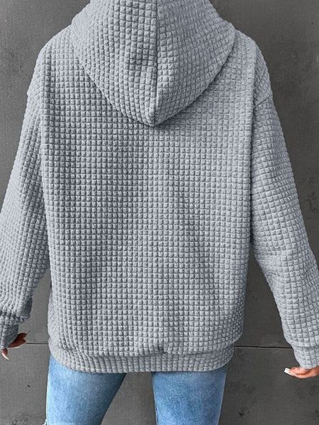Cozy Gray Quilted Hoodie with Kangaroo Pocket