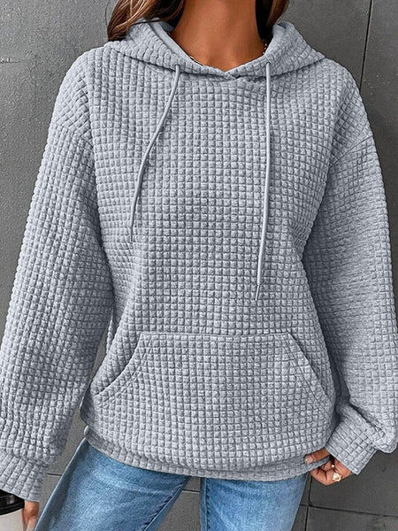 Cozy Gray Quilted Hoodie with Kangaroo Pocket