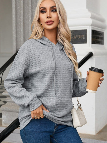 Cozy Gray Quilted Hoodie with Kangaroo Pocket