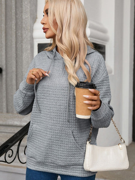 Cozy Gray Quilted Hoodie with Kangaroo Pocket