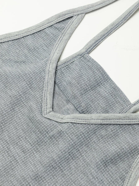 Cozy Gray Ribbed Waffle Knit Spaghetti Strap Jumpsuit