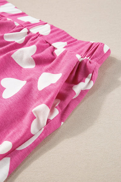 Women's Cozy Pink Heart Print Lounge Set for Romantic Nights