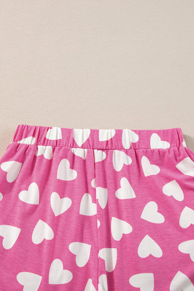 Women's Cozy Pink Heart Print Lounge Set for Romantic Nights