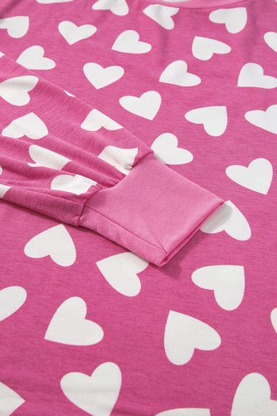 Women's Cozy Pink Heart Print Lounge Set for Romantic Nights