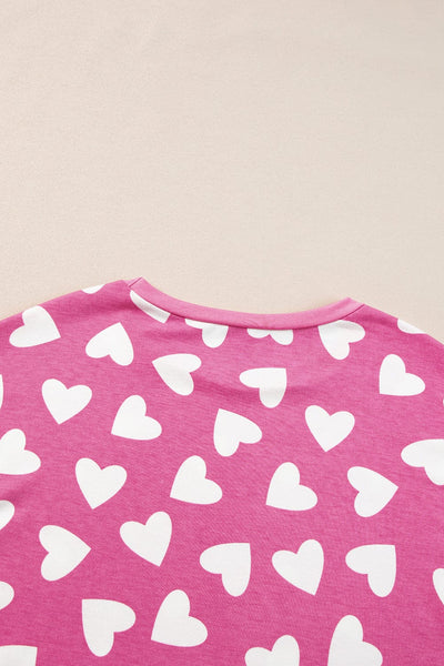 Women's Cozy Pink Heart Print Lounge Set for Romantic Nights