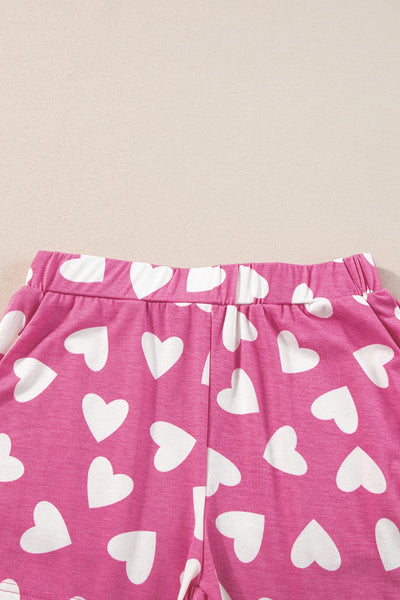 Women's Cozy Pink Heart Print Lounge Set for Romantic Nights