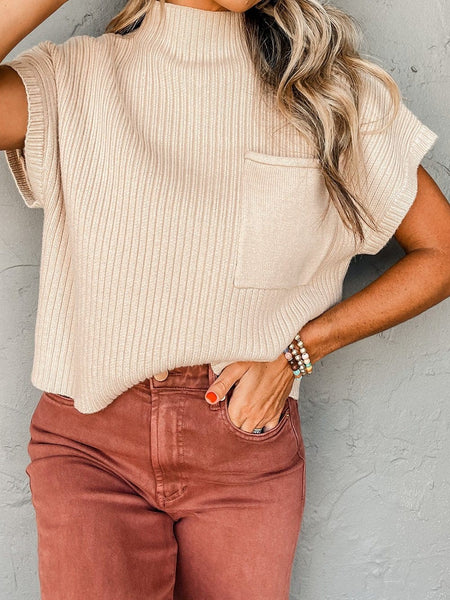 Cozy Ribbed Knit Sweater with Patch Pocket