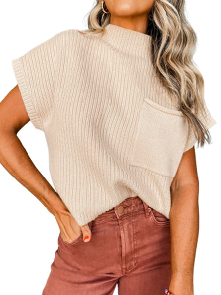 Cozy Ribbed Knit Sweater with Patch Pocket